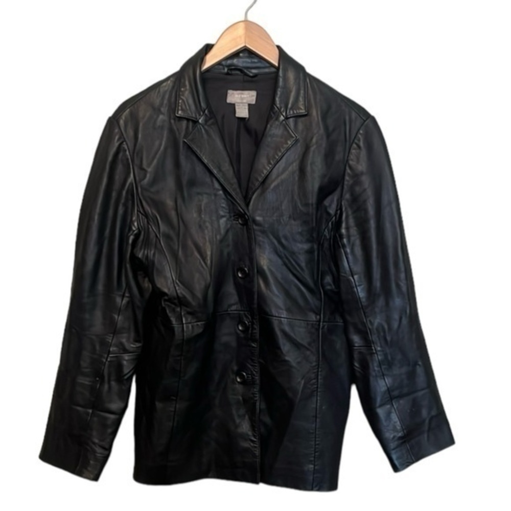 Old Navy 100% genuine leather coat women’s size large button front black